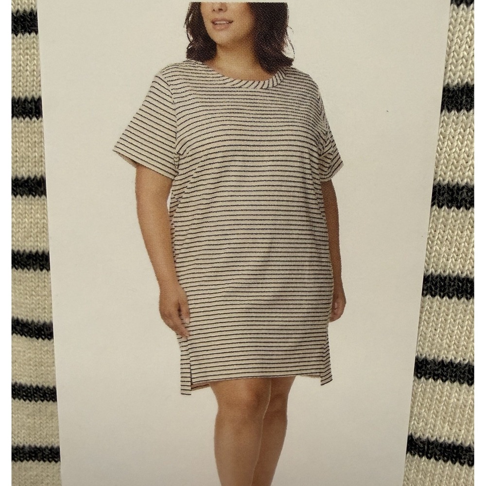 Black Stripe Cotton Dress Buffalo David Bitton  2X Knit Hi Low Hem Casual NWT